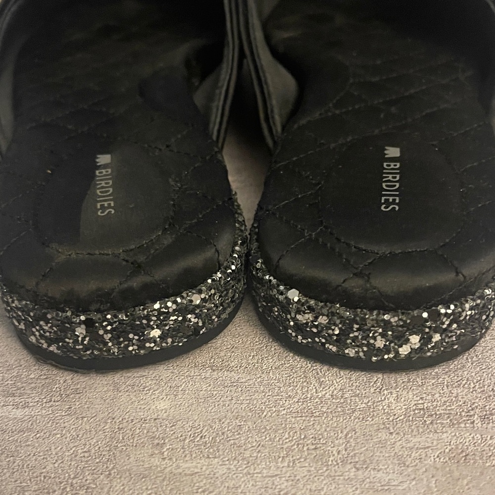 Birdies Swan Jeweled Gunmetal - Black Sparkle Embellished Mules- Size 10- - Picture 6 of 10